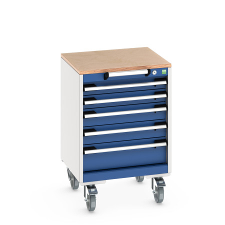 40402135 - Armoire Roulante CUBIO SLR-556-51 - Avec 5 Tiroirs + Dessus Multiplex - LxPxH: 525x525x790mm - Bleu Gentiane RAL 5010 40402135 - Armoire Roulante CUBIO SLR-556-51 - Avec 5 Tiroirs + Dessus Multiplex - LxPxH: 525x525x790mm - Bleu Gentiane RAL 5010