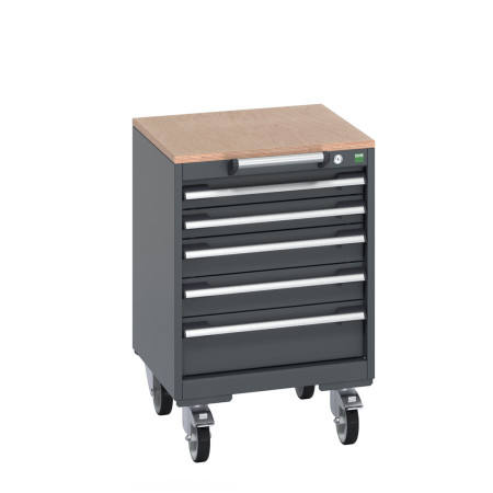 40402135 - Armoire Roulante CUBIO SLR-556-51 - Avec 5 Tiroirs + Dessus Multiplex - LxPxH: 525x525x790mm - Full Gris Anthracite RAL 7016 40402135 - Armoire Roulante CUBIO SLR-556-51 - Avec 5 Tiroirs + Dessus Multiplex - LxPxH: 525x525x790mm - Full Gris Anthracite RAL 7016