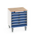 40402145 - Armoire Roulante CUBIO SLR-666-53 - Avec 5 Tiroirs + Dessus Multiplex - LxPxH: 650x650x790mm - Bleu Gentiane RAL 5010 40402145 - Armoire Roulante CUBIO SLR-666-53 - Avec 5 Tiroirs + Dessus Multiplex - LxPxH: 650x650x790mm - Bleu Gentiane RAL 5010
