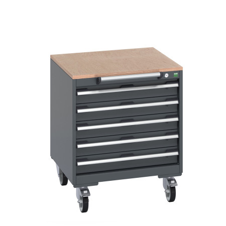 40402145 - Armoire Roulante CUBIO SLR-666-53 - Avec 5 Tiroirs + Dessus Multiplex - LxPxH: 650x650x790mm - Full Gris Anthracite RAL 7016 40402145 - Armoire Roulante CUBIO SLR-666-53 - Avec 5 Tiroirs + Dessus Multiplex - LxPxH: 650x650x790mm - Full Gris Anthracite RAL 7016