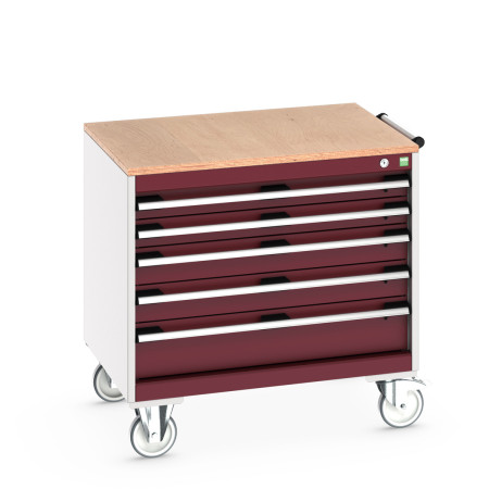 40402153 - Armoire Roulante CUBIO SLR-866-53 - Avec 5 Tiroirs + Dessus Multiplex - LxPxH: 800x650x790mm - Rouge Pourpre RAL 3004 40402153 - Armoire Roulante CUBIO SLR-866-53 - Avec 5 Tiroirs + Dessus Multiplex - LxPxH: 800x650x790mm - Rouge Pourpre RAL 3004