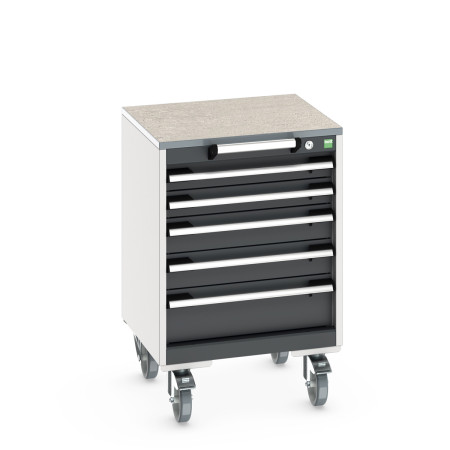 40402136 - Armoire Roulante CUBIO SLR-556-51 - Avec 5 Tiroirs + Dessus Lino - LxPxH: 525x525x790mm - Gris Anthracite RAL 7016 40402136 - Armoire Roulante CUBIO SLR-556-51 - Avec 5 Tiroirs + Dessus Lino - LxPxH: 525x525x790mm - Gris Anthracite RAL 7016