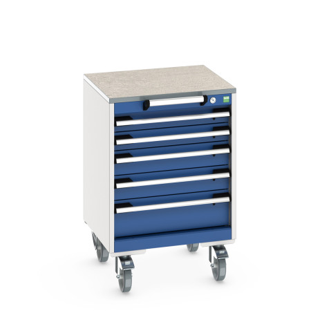 40402136 - Armoire Roulante CUBIO SLR-556-51 - Avec 5 Tiroirs + Dessus Lino - LxPxH: 525x525x790mm - Bleu Gentiane RAL 5010 40402136 - Armoire Roulante CUBIO SLR-556-51 - Avec 5 Tiroirs + Dessus Lino - LxPxH: 525x525x790mm - Bleu Gentiane RAL 5010