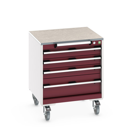 40402144 - Armoire Roulante CUBIO SLR-666-41 - Avec 5 Tiroirs + Dessus Lino - LxPxH: 650x650x790mm - Rouge Pourpre RAL 3004 40402144 - Armoire Roulante CUBIO SLR-666-41 - Avec 5 Tiroirs + Dessus Lino - LxPxH: 650x650x790mm - Rouge Pourpre RAL 3004