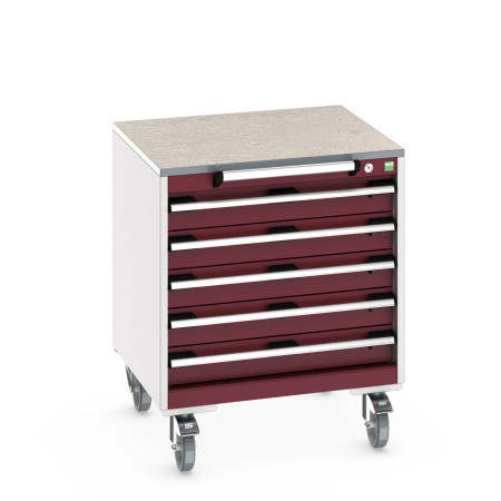 40402146 - Armoire Roulante CUBIO SLR-666-53 - Avec 5 Tiroirs + Dessus Lino - LxPxH: 650x650x790mm - Rouge Pourpre RAL 3004 40402146 - Armoire Roulante CUBIO SLR-666-53 - Avec 5 Tiroirs + Dessus Lino - LxPxH: 650x650x790mm - Rouge Pourpre RAL 3004