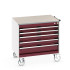 40402154 - Armoire Roulante CUBIO SLR-866-53 - Avec 5 Tiroirs + Dessus Lino - LxPxH: 800x650x790mm - Rouge Pourpre RAL 3004 40402154 - Armoire Roulante CUBIO SLR-866-53 - Avec 5 Tiroirs + Dessus Lino - LxPxH: 800x650x790mm - Rouge Pourpre RAL 3004