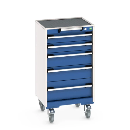 40402019 - CUBIO armoire roulante SLR-558-51 - Avec 5 tiroirs + Dessus Rebords/Tapis - LxPxH: 525x525x980mm - Bleu Gentiane RAL 5010 40402019 - CUBIO armoire roulante SLR-558-51 - Avec 5 tiroirs + Dessus Rebords/Tapis - LxPxH: 525x525x980mm - Bleu Gentiane RAL 5010