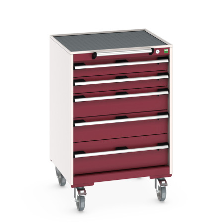 40402033 - CUBIO armoire roulante SLR-668-51 - Avec 5 tiroirs + Dessus Rebords/Tapis - LxPxH: 650x650x980mm - Rouge Pourpre RAL 3004 40402033 - CUBIO armoire roulante SLR-668-51 - Avec 5 tiroirs + Dessus Rebords/Tapis - LxPxH: 650x650x980mm - Rouge Pourpre RAL 3004