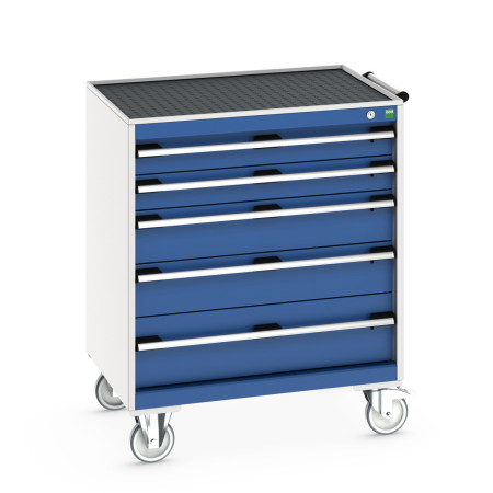 40402059 - CUBIO armoire roulante SLR-868-51 - Avec 5 tiroirs + Dessus Rebords/Tapis - LxPxH: 800x650x980mm - Bleu Gentiane RAL 5010 40402059 - CUBIO armoire roulante SLR-868-51 - Avec 5 tiroirs + Dessus Rebords/Tapis - LxPxH: 800x650x980mm - Bleu Gentiane RAL 5010