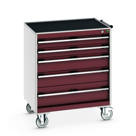 40402059 - CUBIO armoire roulante SLR-868-51 - Avec 5 tiroirs + Dessus Rebords/Tapis - LxPxH: 800x650x980mm - Rouge Pourpre RAL 3004 40402059 - CUBIO armoire roulante SLR-868-51 - Avec 5 tiroirs + Dessus Rebords/Tapis - LxPxH: 800x650x980mm - Rouge Pourpre RAL 3004