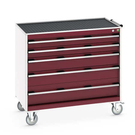 40402075 - CUBIO armoire roulante SLR-1068-51 - Avec 5 tiroirs + Dessus Rebords/Tapis - LxPxH: 1050x650x980mm - Rouge Pourpre RAL 3004 40402075 - CUBIO armoire roulante SLR-1068-51 - Avec 5 tiroirs + Dessus Rebords/Tapis - LxPxH: 1050x650x980mm - Rouge Pourpre RAL 3004