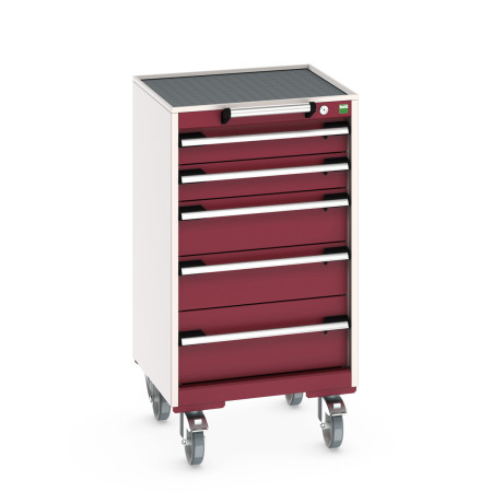 40402019 - CUBIO armoire roulante SLR-558-51 - Avec 5 tiroirs + Dessus Rebords/Tapis - LxPxH: 525x525x980mm - Rouge Pourpre RAL 3004 40402019 - CUBIO armoire roulante SLR-558-51 - Avec 5 tiroirs + Dessus Rebords/Tapis - LxPxH: 525x525x980mm - Rouge Pourpre RAL 3004