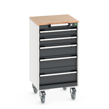 40402139 - Armoire Roulante CUBIO SLR-558-51 - Avec 5 Tiroirs + Dessus Multiplex - LxPxH: 525x525x990mm - Gris Anthracite RAL 7016 40402139 - Armoire Roulante CUBIO SLR-558-51 - Avec 5 Tiroirs + Dessus Multiplex - LxPxH: 525x525x990mm - Gris Anthracite RAL 7016