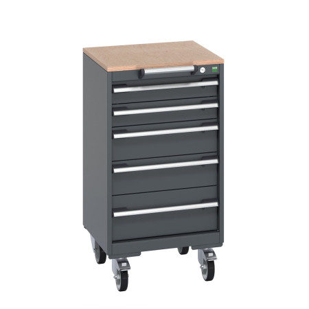 40402139 - Armoire Roulante CUBIO SLR-558-51 - Avec 5 Tiroirs + Dessus Multiplex - LxPxH: 525x525x990mm - Full Gris Anthracite RAL 7016 40402139 - Armoire Roulante CUBIO SLR-558-51 - Avec 5 Tiroirs + Dessus Multiplex - LxPxH: 525x525x990mm - Full Gris Anthracite RAL 7016