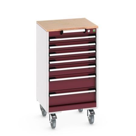 40402141 - Armoire Roulante CUBIO SLR-558-71 - Avec 6 Tiroirs + Dessus Multiplex - LxPxH: 525x525x990mm - Rouge Pourpre RAL 3004 40402141 - Armoire Roulante CUBIO SLR-558-71 - Avec 6 Tiroirs + Dessus Multiplex - LxPxH: 525x525x990mm - Rouge Pourpre RAL 3004