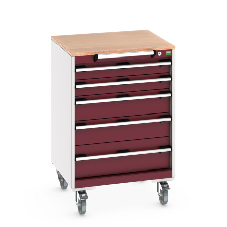 40402149 - Armoire Roulante CUBIO SLR-668-51 - Avec 5 Tiroirs + Dessus Multiplex - LxPxH: 650x650x990mm - Rouge Pourpre RAL 3004 40402149 - Armoire Roulante CUBIO SLR-668-51 - Avec 5 Tiroirs + Dessus Multiplex - LxPxH: 650x650x990mm - Rouge Pourpre RAL 3004