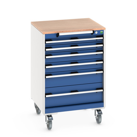 40402151 - Armoire Roulante CUBIO SLR-668-61 - Avec 6 Tiroirs + Dessus Multiplex - LxPxH: 650x650x990mm - Bleu Gentiane RAL 5010 40402151 - Armoire Roulante CUBIO SLR-668-61 - Avec 6 Tiroirs + Dessus Multiplex - LxPxH: 650x650x990mm - Bleu Gentiane RAL 5010