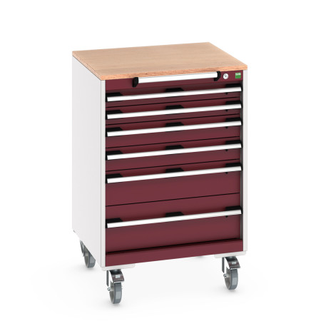 40402151 - Armoire Roulante CUBIO SLR-668-61 - Avec 6 Tiroirs + Dessus Multiplex - LxPxH: 650x650x990mm - Rouge Pourpre RAL 3004 40402151 - Armoire Roulante CUBIO SLR-668-61 - Avec 6 Tiroirs + Dessus Multiplex - LxPxH: 650x650x990mm - Rouge Pourpre RAL 3004