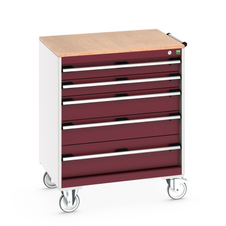 40402157 - Armoire Roulante CUBIO SLR-868-51 - Avec 5 Tiroirs + Dessus Multiplex - LxPxH: 800x650x890mm - Rouge Pourpre RAL 3004 40402157 - Armoire Roulante CUBIO SLR-868-51 - Avec 5 Tiroirs + Dessus Multiplex - LxPxH: 800x650x890mm - Rouge Pourpre RAL 3004