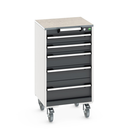 40402140 - Armoire Roulante CUBIO SLR-558-51 - Avec 5 Tiroirs + Dessus Lino - LxPxH: 525x525x990mm - Gris Anthracite RAL 7016 40402140 - Armoire Roulante CUBIO SLR-558-51 - Avec 5 Tiroirs + Dessus Lino - LxPxH: 525x525x990mm - Gris Anthracite RAL 7016