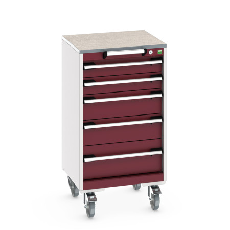 40402140 - Armoire Roulante CUBIO SLR-558-51 - Avec 5 Tiroirs + Dessus Lino - LxPxH: 525x525x990mm - Rouge Pourpre RAL 3004 40402140 - Armoire Roulante CUBIO SLR-558-51 - Avec 5 Tiroirs + Dessus Lino - LxPxH: 525x525x990mm - Rouge Pourpre RAL 3004