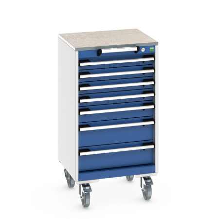 40402142 - Armoire Roulante CUBIO SLR-558-71 - Avec 6 Tiroirs + Dessus Lino - LxPxH: 525x525x990mm - Bleu Gentiane RAL 5010 40402142 - Armoire Roulante CUBIO SLR-558-71 - Avec 6 Tiroirs + Dessus Lino - LxPxH: 525x525x990mm - Bleu Gentiane RAL 5010