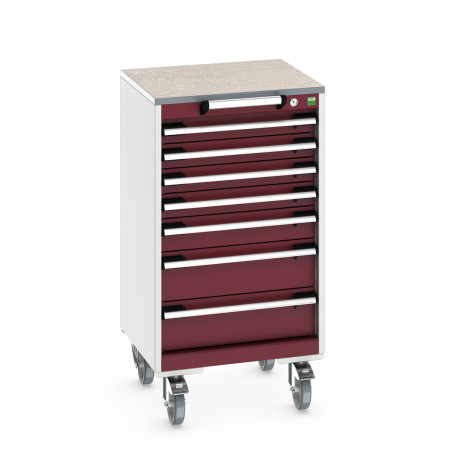 40402142 - Armoire Roulante CUBIO SLR-558-71 - Avec 6 Tiroirs + Dessus Lino - LxPxH: 525x525x990mm - Rouge Pourpre RAL 3004 40402142 - Armoire Roulante CUBIO SLR-558-71 - Avec 6 Tiroirs + Dessus Lino - LxPxH: 525x525x990mm - Rouge Pourpre RAL 3004