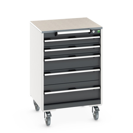 40402150 - Armoire Roulante CUBIO SLR-668-51 - Avec 5 Tiroirs + Dessus Lino - LxPxH: 650x650x990mm - Gris Anthracite RAL 7016 40402150 - Armoire Roulante CUBIO SLR-668-51 - Avec 5 Tiroirs + Dessus Lino - LxPxH: 650x650x990mm - Gris Anthracite RAL 7016