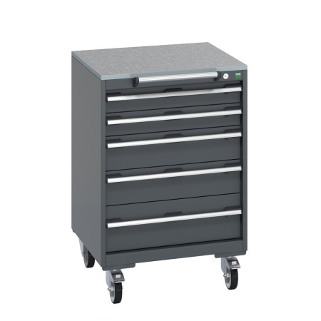 40402150 - Armoire Roulante CUBIO SLR-668-51 - Avec 5 Tiroirs + Dessus Lino - LxPxH: 650x650x990mm - Full Gris Anthracite RAL 7016 40402150 - Armoire Roulante CUBIO SLR-668-51 - Avec 5 Tiroirs + Dessus Lino - LxPxH: 650x650x990mm - Full Gris Anthracite RAL 7016