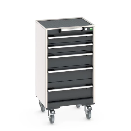 40402019 - CUBIO armoire roulante SLR-558-51 - Avec 5 tiroirs + Dessus Rebords/Tapis - LxPxH: 525x525x980mm - Gris Anthracite RAL 7016