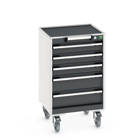 40402132 - Armoire Roulante CUBIO SLR-557-53 - Avec 5 Tiroirs + Dessus Rebords/Tapis - LxPxH: 525x525x885mm - Gris Anthracite RAL 7016