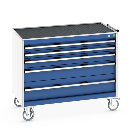 40402130 - CUBIO armoire roulante SLR-1067-53 - Avec 5 tiroirs + Dessus Rebords/Tapis - LxPxH: 1050x650x880mm - Bleu Gentiane RAL 5010 40402130 - CUBIO armoire roulante SLR-1067-53 - Avec 5 tiroirs + Dessus Rebords/Tapis - LxPxH: 1050x650x880mm - Bleu Gentiane RAL 5010