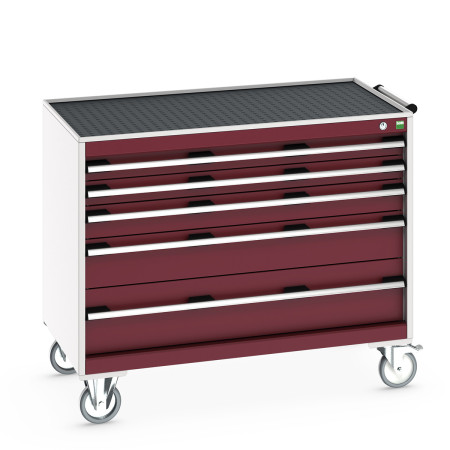 40402130 - CUBIO armoire roulante SLR-1067-53 - Avec 5 tiroirs + Dessus Rebords/Tapis - LxPxH: 1050x650x880mm - Rouge Pourpre RAL 3004 40402130 - CUBIO armoire roulante SLR-1067-53 - Avec 5 tiroirs + Dessus Rebords/Tapis - LxPxH: 1050x650x880mm - Rouge Pourpre RAL 3004