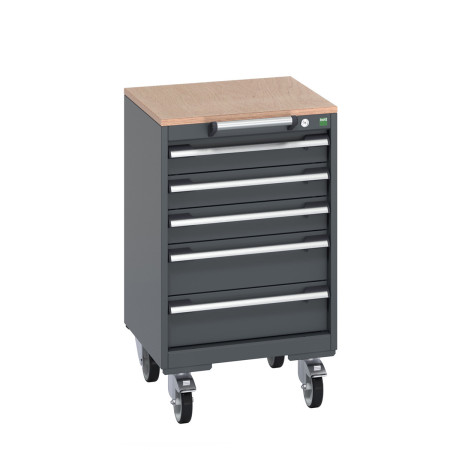 40402137 - Armoire Roulante CUBIO SLR-557-53 - Avec 5 Tiroirs + Dessus Multiplex - LxPxH: 525x525x890mm - Full Gris Anthracite RAL 7016 40402137 - Armoire Roulante CUBIO SLR-557-53 - Avec 5 Tiroirs + Dessus Multiplex - LxPxH: 525x525x890mm - Full Gris Anthracite RAL 7016