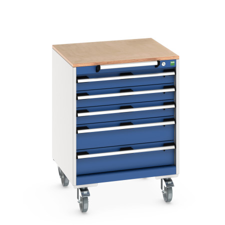 40402147 - Armoire Roulante CUBIO SLR-667-53 - Avec 5 Tiroirs + Dessus Multiplex - LxPxH: 650x650x890mm - Bleu Gentiane RAL 5010 40402147 - Armoire Roulante CUBIO SLR-667-53 - Avec 5 Tiroirs + Dessus Multiplex - LxPxH: 650x650x890mm - Bleu Gentiane RAL 5010