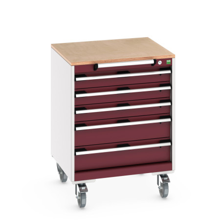 40402147 - Armoire Roulante CUBIO SLR-667-53 - Avec 5 Tiroirs + Dessus Multiplex - LxPxH: 650x650x890mm - Rouge Pourpre RAL 3004 40402147 - Armoire Roulante CUBIO SLR-667-53 - Avec 5 Tiroirs + Dessus Multiplex - LxPxH: 650x650x890mm - Rouge Pourpre RAL 3004