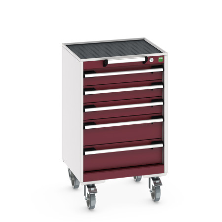 40402132 - Armoire Roulante CUBIO SLR-557-53 - Avec 5 Tiroirs + Dessus Rebords/Tapis - LxPxH: 525x525x885mm - Rouge Pourpre RAL 3004 40402132 - Armoire Roulante CUBIO SLR-557-53 - Avec 5 Tiroirs + Dessus Rebords/Tapis - LxPxH: 525x525x885mm - Rouge Pourpre RAL 3004