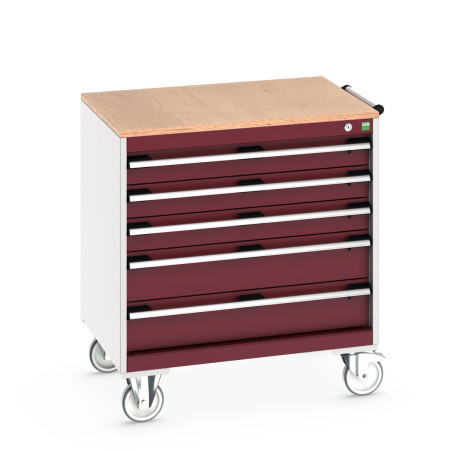 40402155 - Armoire Roulante CUBIO SLR-867-53 - Avec 5 Tiroirs + Dessus Multiplex - LxPxH: 800x650x890mm - Rouge Pourpre RAL 3004 40402155 - Armoire Roulante CUBIO SLR-867-53 - Avec 5 Tiroirs + Dessus Multiplex - LxPxH: 800x650x890mm - Rouge Pourpre RAL 3004