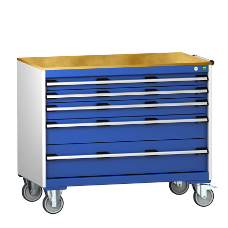 40402163 - Armoire Roulante CUBIO SLR-1067-53 - Avec 5 Tiroirs + Dessus Multiplex - LxPxH: 1050x650x890mm - Bleu Gentiane RAL 5010 40402163 - Armoire Roulante CUBIO SLR-1067-53 - Avec 5 Tiroirs + Dessus Multiplex - LxPxH: 1050x650x890mm - Bleu Gentiane RAL 5010
