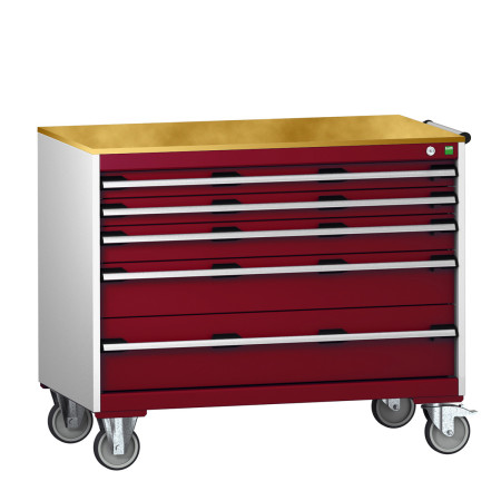 40402163 - Armoire Roulante CUBIO SLR-1067-53 - Avec 5 Tiroirs + Dessus Multiplex - LxPxH: 1050x650x890mm - Rouge Pourpre RAL 3004 40402163 - Armoire Roulante CUBIO SLR-1067-53 - Avec 5 Tiroirs + Dessus Multiplex - LxPxH: 1050x650x890mm - Rouge Pourpre RAL 3004