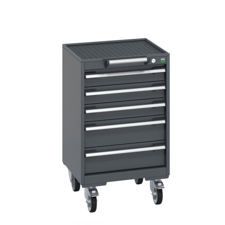 40402132 - Armoire Roulante CUBIO SLR-557-53 - Avec 5 Tiroirs + Dessus Rebords/Tapis - LxPxH: 525x525x885mm - Full Gris Anthracite RAL 7016 40402132 - Armoire Roulante CUBIO SLR-557-53 - Avec 5 Tiroirs + Dessus Rebords/Tapis - LxPxH: 525x525x885mm - Full Gris Anthracite RAL 7016