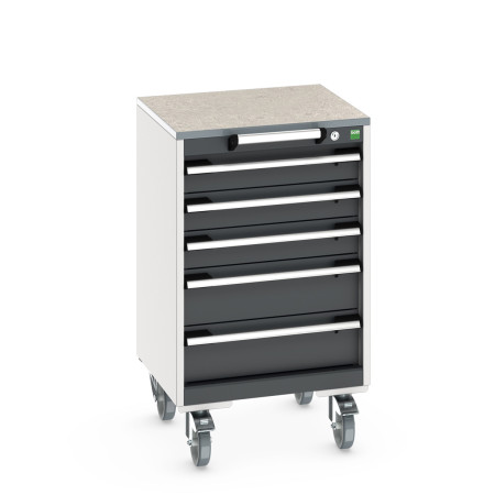 40402138 - Armoire Roulante CUBIO SLR-557-53 - Avec 5 Tiroirs + Dessus Lino - LxPxH: 525x525x890mm - Gris Anthracite RAL 7016 40402138 - Armoire Roulante CUBIO SLR-557-53 - Avec 5 Tiroirs + Dessus Lino - LxPxH: 525x525x890mm - Gris Anthracite RAL 7016