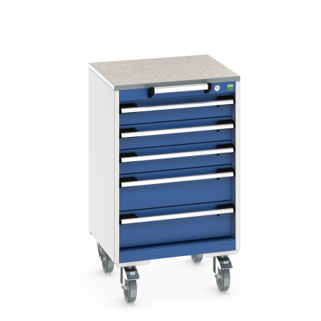 40402138 - Armoire Roulante CUBIO SLR-557-53 - Avec 5 Tiroirs + Dessus Lino - LxPxH: 525x525x890mm - Bleu Gentiane RAL 5010 40402138 - Armoire Roulante CUBIO SLR-557-53 - Avec 5 Tiroirs + Dessus Lino - LxPxH: 525x525x890mm - Bleu Gentiane RAL 5010