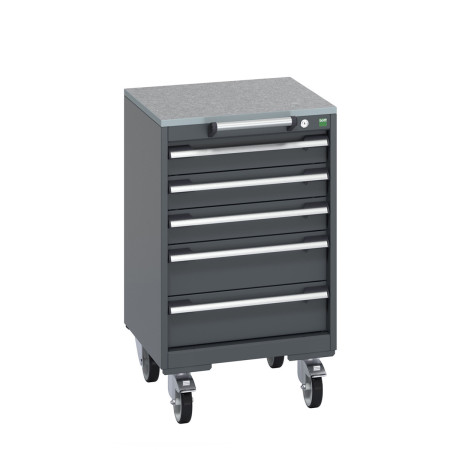 40402138 - Armoire Roulante CUBIO SLR-557-53 - Avec 5 Tiroirs + Dessus Lino - LxPxH: 525x525x890mm - Full Gris Anthracite RAL 7016 40402138 - Armoire Roulante CUBIO SLR-557-53 - Avec 5 Tiroirs + Dessus Lino - LxPxH: 525x525x890mm - Full Gris Anthracite RAL 7016