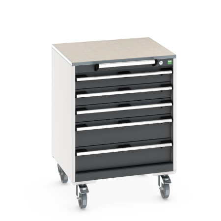 40402148 - Armoire Roulante CUBIO SLR-667-53 - Avec 5 Tiroirs + Dessus Lino - LxPxH: 650x650x890mm - Gris Anthracite RAL 7016 40402148 - Armoire Roulante CUBIO SLR-667-53 - Avec 5 Tiroirs + Dessus Lino - LxPxH: 650x650x890mm - Gris Anthracite RAL 7016