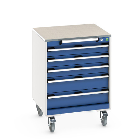 40402148 - Armoire Roulante CUBIO SLR-667-53 - Avec 5 Tiroirs + Dessus Lino - LxPxH: 650x650x890mm - Bleu Gentiane RAL 5010 40402148 - Armoire Roulante CUBIO SLR-667-53 - Avec 5 Tiroirs + Dessus Lino - LxPxH: 650x650x890mm - Bleu Gentiane RAL 5010