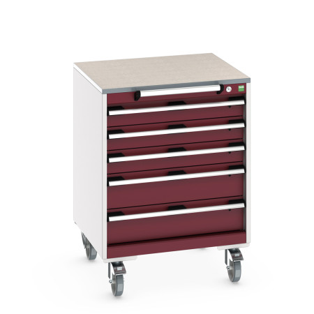 40402148 - Armoire Roulante CUBIO SLR-667-53 - Avec 5 Tiroirs + Dessus Lino - LxPxH: 650x650x890mm - Rouge Pourpre RAL 3004 40402148 - Armoire Roulante CUBIO SLR-667-53 - Avec 5 Tiroirs + Dessus Lino - LxPxH: 650x650x890mm - Rouge Pourpre RAL 3004