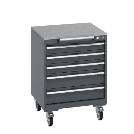 40402148 - Armoire Roulante CUBIO SLR-667-53 - Avec 5 Tiroirs + Dessus Lino - LxPxH: 650x650x890mm - Full Gris Anthracite RAL 7016 40402148 - Armoire Roulante CUBIO SLR-667-53 - Avec 5 Tiroirs + Dessus Lino - LxPxH: 650x650x890mm - Full Gris Anthracite RAL 7016