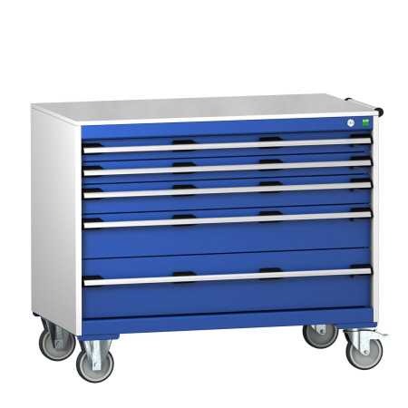 40402164 - Armoire Roulante CUBIO SLR-1067-53 - Avec 5 Tiroirs + Dessus Lino - LxPxH: 1050x650x890mm - Bleu Gentiane RAL 5010 40402164 - Armoire Roulante CUBIO SLR-1067-53 - Avec 5 Tiroirs + Dessus Lino - LxPxH: 1050x650x890mm - Bleu Gentiane RAL 5010