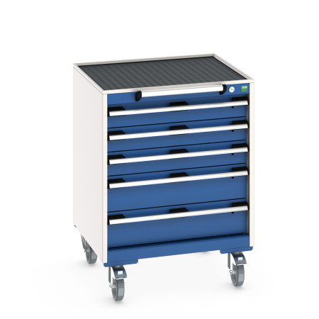 40402031 - Armoire Roulante CUBIO SLR-667-53 - Avec 5 Tiroirs + Dessus Rebords/Tapis - LxPxH: 650x650x885mm - Bleu Gentiane RAL 5010 40402031 - Armoire Roulante CUBIO SLR-667-53 - Avec 5 Tiroirs + Dessus Rebords/Tapis - LxPxH: 650x650x885mm - Bleu Gentiane RAL 5010